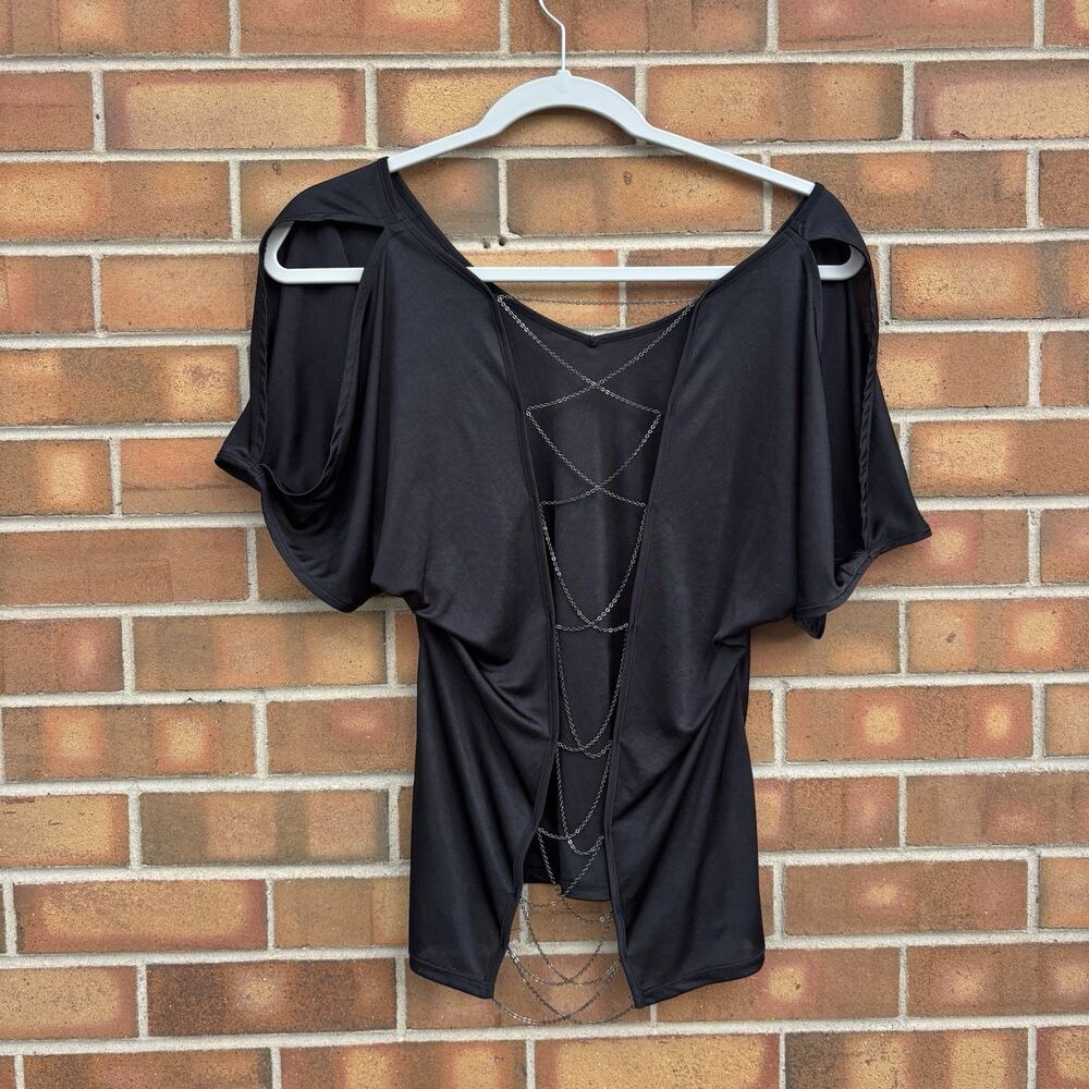 Y2K Moda International Open Back Body Chains Cold Shoulder Going Out Top Small